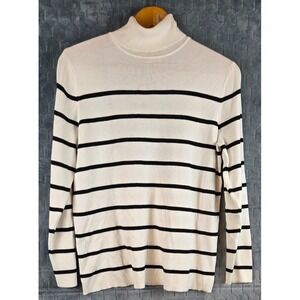 Womens White And Black Stripe Chicos Turtleneck Sweater Size 3
